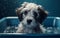 Puppy dog in a bathtub, Generative AI