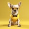 puppy dog mammal glasses yellow portrait background pet animal chihuahua cute. Generative AI.