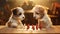 Puppy Genius Showdown: Adorable Duo Engaged in a Strategic Chess Match