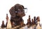 Puppy in glasses and chess