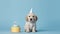 Puppy golden retriever in birthday cap. Generative AI