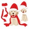 Puppy Golden Retriever with Santa Hat and Scarf. Baby Dog Labrador Greeting Card Christmas Day on White Background.