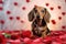 Puppy Love Blossoms Charming Canine Amidst Red Petals