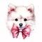 Puppy Love: A Sweet and Fun Samoyed in Watercolor with a Bow and Glasses Stock Photo to Brighten Up Your Day! AI Generated