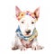 Puppy Love: A Sweet Watercolor Portrait of a Bull Terrier with Headband and Bandana AI Generated