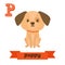 Puppy. P letter. Cute children animal alphabet in vector. Funny