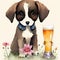 Puppy Paradise - Watercolor Floral Portrait