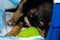 Puppy with parvovirosis receiving iv drugs at the veterinary clinic
