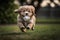 a puppy playing with a rubber ball, chasing and fetching it through the yard