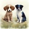Puppy Playtime - Sweet and Playful Watercolor Art of Two Puppies