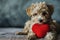 Puppy with plush sof red heart Lover Valentine puppy dog with a red heart