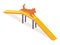 Puppy running over dog walk rump agility equipment. Isometric orange pet character happy and drawn active and lovely