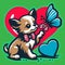 Puppy\\\'s playful interaction with butterfly amidst hearts