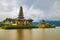 Pura Ulun Danu Bratan temple. Balinese landmark. Water reflection. Slow shutter speed. Bratan lake, Bali, Indonesia