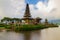 Pura Ulun Danu Bratan temple. Balinese landmark. Water reflection. Slow shutter speed. Bratan lake, Bali, Indonesia