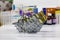 Purchase and medicine shopping concept. Various capsules, pills and medicines in a shopping cart on a white background. Basket