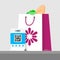 Purchase paid by qr code. Vector illustration of package with products in store. Flat isometric infographics. Scan qr