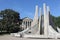 Purdue Mall Water Sculpture, also known as the Purdue University Engineering Fountain with Hovde Hall in the background