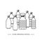 Pure drinking water. Line vector illustration of a group of plastic bottles.