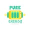 Pure energy logo original design with colorful battery. Alternative source of power. Eco-friendly business label. Flat
