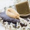 Pure green French olive oil solid soap with loofah brush