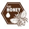 Pure honey poster with bee monochrome sketch outline