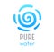 Pure Water Sea Wave Banner with Typography. Liquid Ocean Curved Spiral Shaped Line on White Background