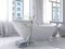 Pure white bathroom interior with separate bathtub