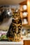 Purebred Bengal domestic pet cat, sitting on a kitchen counter keeping watch