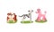 Purebred Dogs or Canine with Dalmatian and Poodle Standing on Green Lawn Vector Set