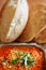 Puri Sabji or Poori Sabzi. Indian snack. Indian fried bread served with spicy vegetable curry and spicy pickles. Delicious looking