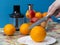 Purification of the orange with a knife before loading it into the blender