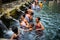 Purification in sacred holy spring water, Bali