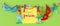 Purim celebration concept & x28;jewish carnival holiday& x29; with note, clown and noisemaker over wooden green background.