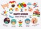 Purim clipart with carnival elements. Happy Purim Jewish festival, carnival, Purim props icons. Vector- Happy purim