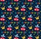 Purim seamless pattern with carnival elements. Happy Jewish festival, endless background, texture, wallpaper. Vector