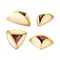 Purim traditional Jewish cookies Oznei Haman, Hamantaschen. Set of four watercolor illustration isolated on white