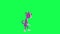 Purple 3D animated cat walking and talking to people from front angle on green screen 3D people walking background chroma key Visu