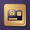 Purple Action extreme camera icon isolated on purple background. Video camera equipment for filming extreme sports. Gold