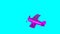 Purple airplane on a turquoise background. biplane model. 3D rendering