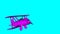 Purple airplane on a turquoise background. biplane model. 3D rendering
