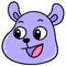 Purple animal head emoticon laughing happily, doodle icon image