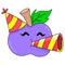 Purple apple celebrating new year`s party, doodle icon image kawaii