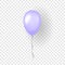 Purple balloon 3D, thread, isolated white transparent background. Color glossy flying baloon, ribbon, birthday celebrate
