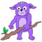 Purple bear holding a magic wooden wand, doodle icon image kawaii