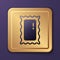 Purple Big full length mirror for bedroom, shops, backstage icon isolated on purple background. Gold square button