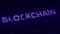 Purple BLOCKCHAIN word made with flying luminescent particles. Loopable 3D animation