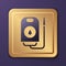 Purple Blood donation icon isolated on purple background. Gold square button. Vector