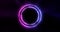 Purple and blue neon circle on a dark moving background. Glowing and shining circle in purple, blue. Smooth animation of the objec