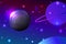 Purple blue planets red stars illustration. Use for modern design, cover, template, decorated, brochure